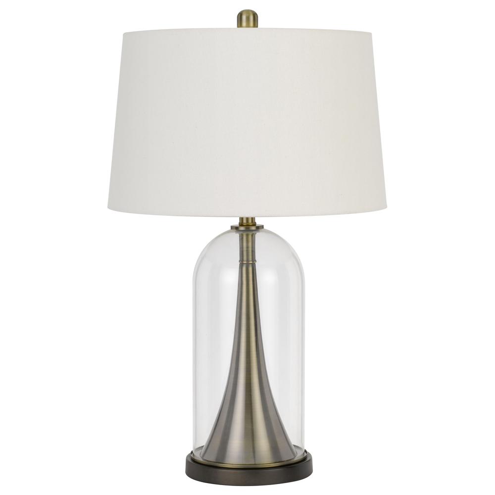 150W 3 Way Camargo Glass/Metal Table Lamp With Hardback Taper Drum Fabric Shade. Picture 1