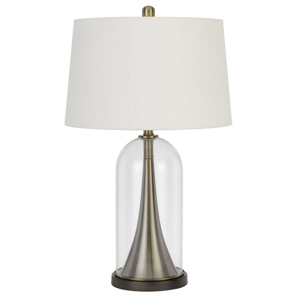 150W 3 Way Camargo Glass/Metal Table Lamp With Hardback Taper Drum Fabric Shade. Picture 1