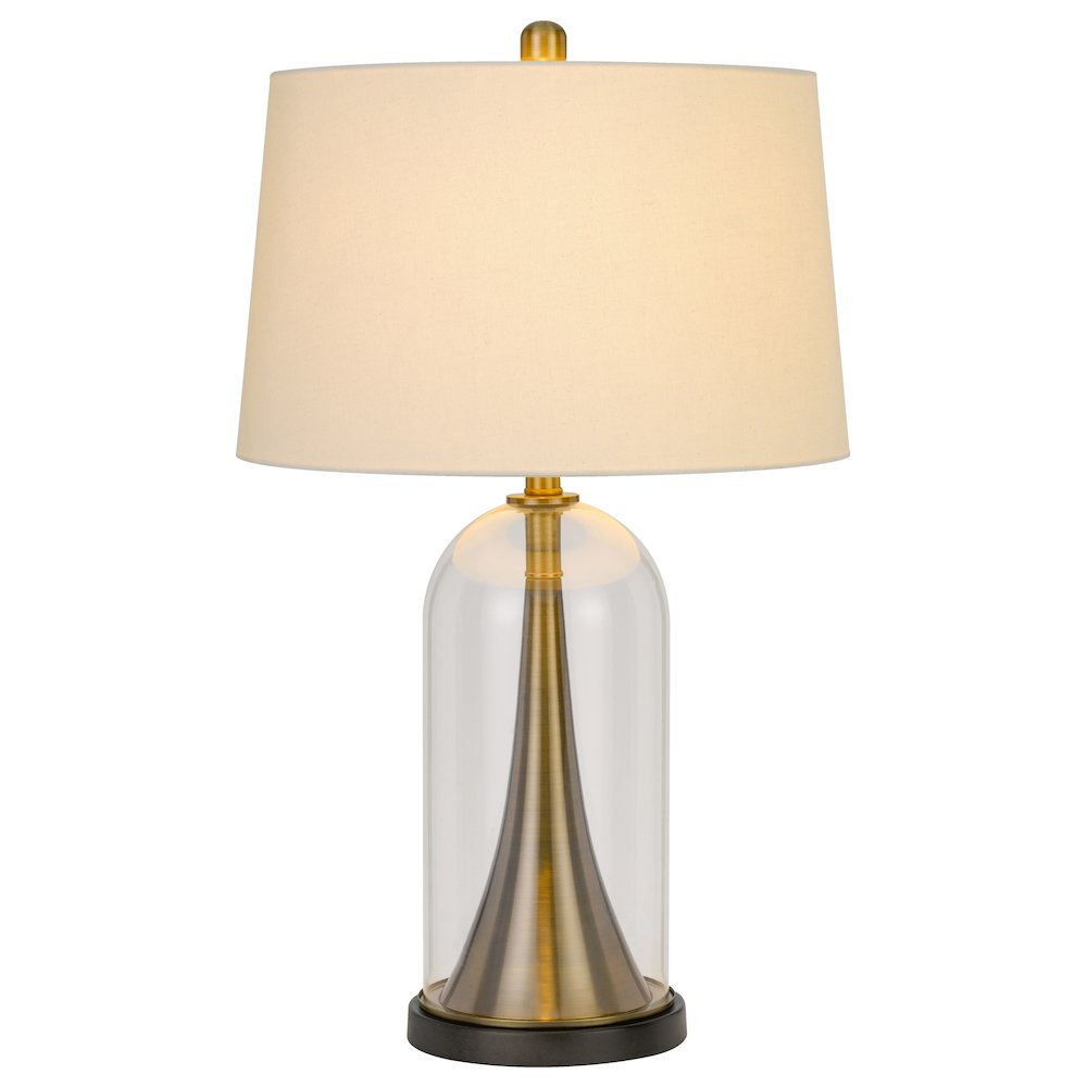 150W 3 Way Camargo Glass/Metal Table Lamp With Hardback Taper Drum Fabric Shade. Picture 3