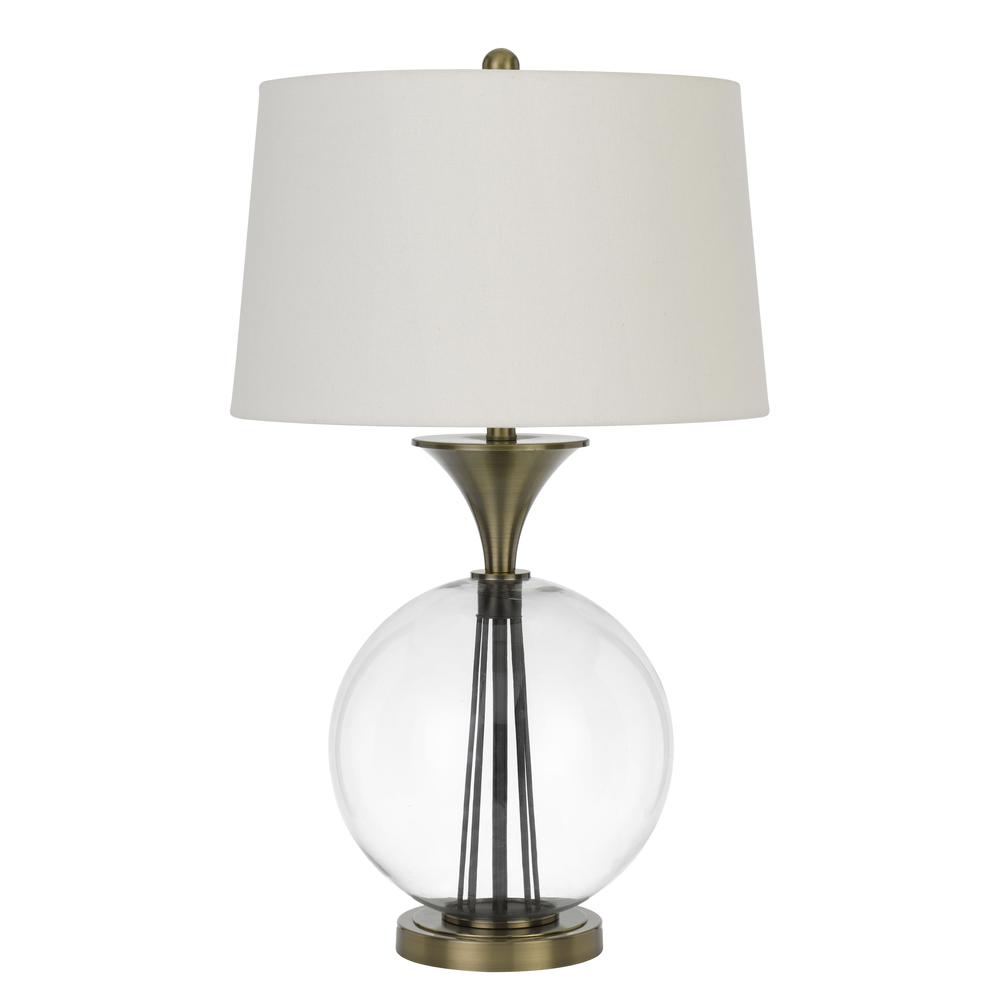 150W 3 Way Moxee Glass/Metal Table Lamp With Hardback Taper Drum Fabric Shade. Picture 1