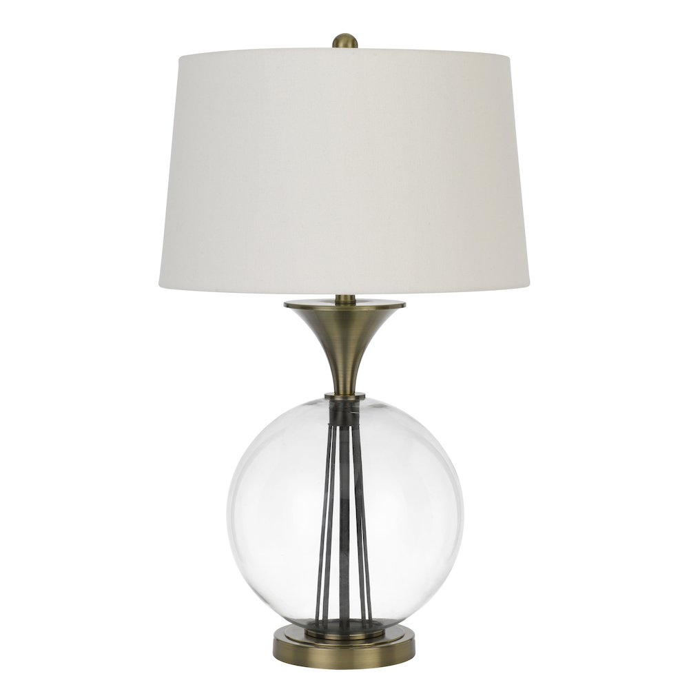 150W 3 Way Moxee Glass/Metal Table Lamp With Hardback Taper Drum Fabric Shade. Picture 1