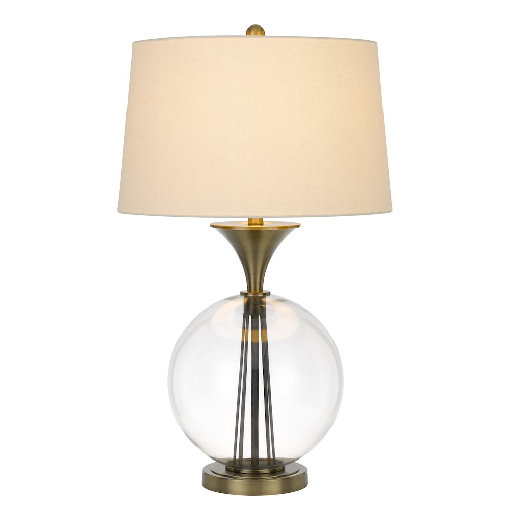 150W 3 Way Moxee Glass/Metal Table Lamp With Hardback Taper Drum Fabric Shade. Picture 2