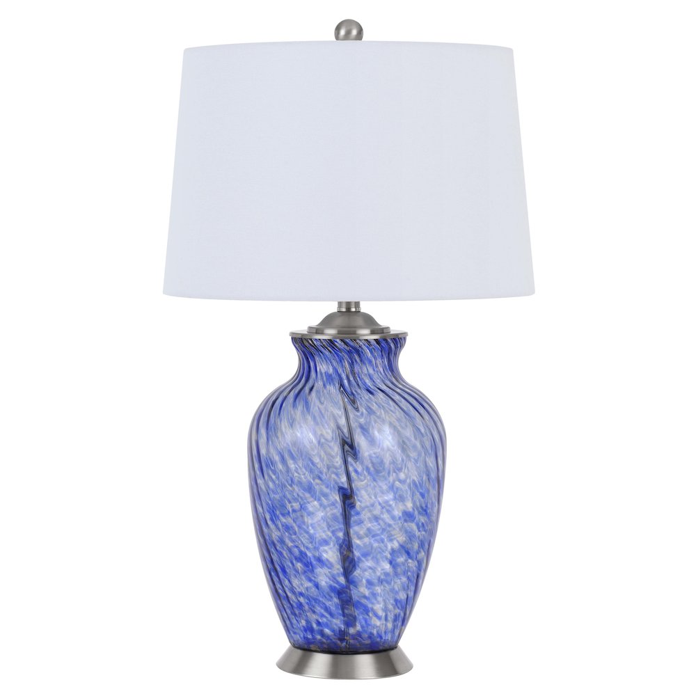 150W 3 Way Ashland Glass Table Lamp With Hardback Taper Drum Fabric Shade. Picture 1
