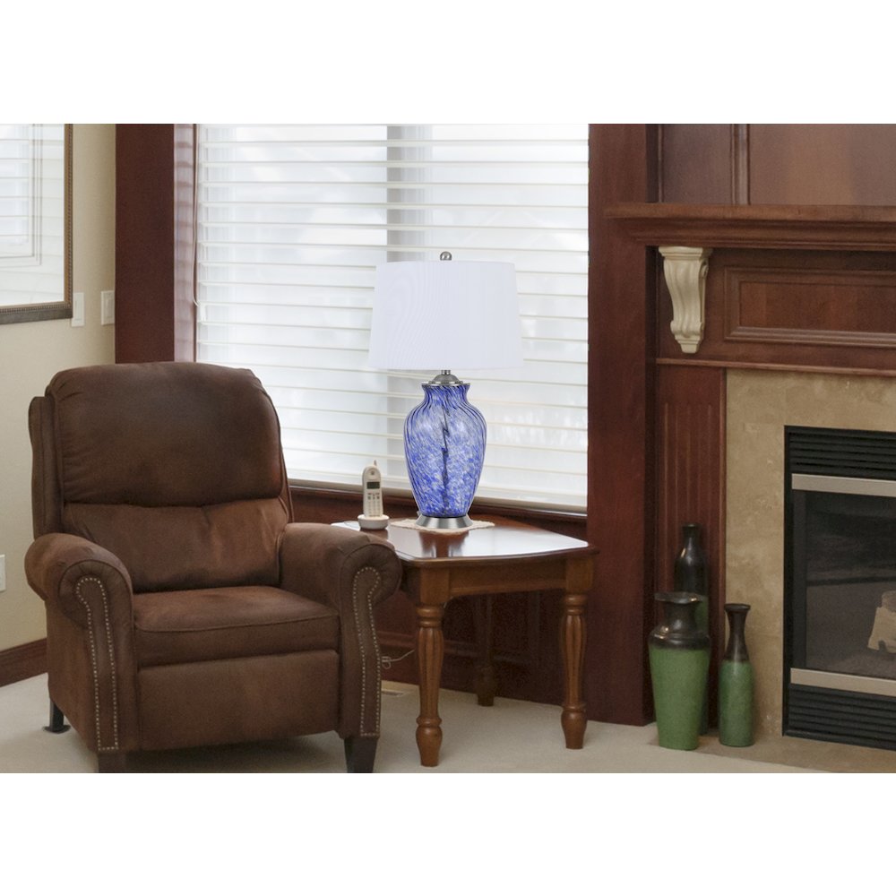150W 3 Way Ashland Glass Table Lamp With Hardback Taper Drum Fabric Shade. Picture 2