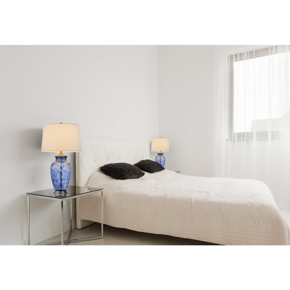 150W 3 Way Ashland Glass Table Lamp With Hardback Taper Drum Fabric Shade. Picture 3