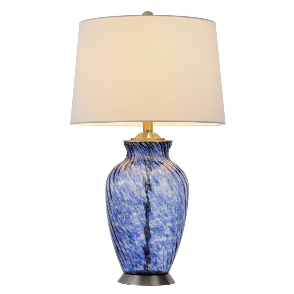 150W 3 Way Ashland Glass Table Lamp With Hardback Taper Drum Fabric Shade. Picture 4