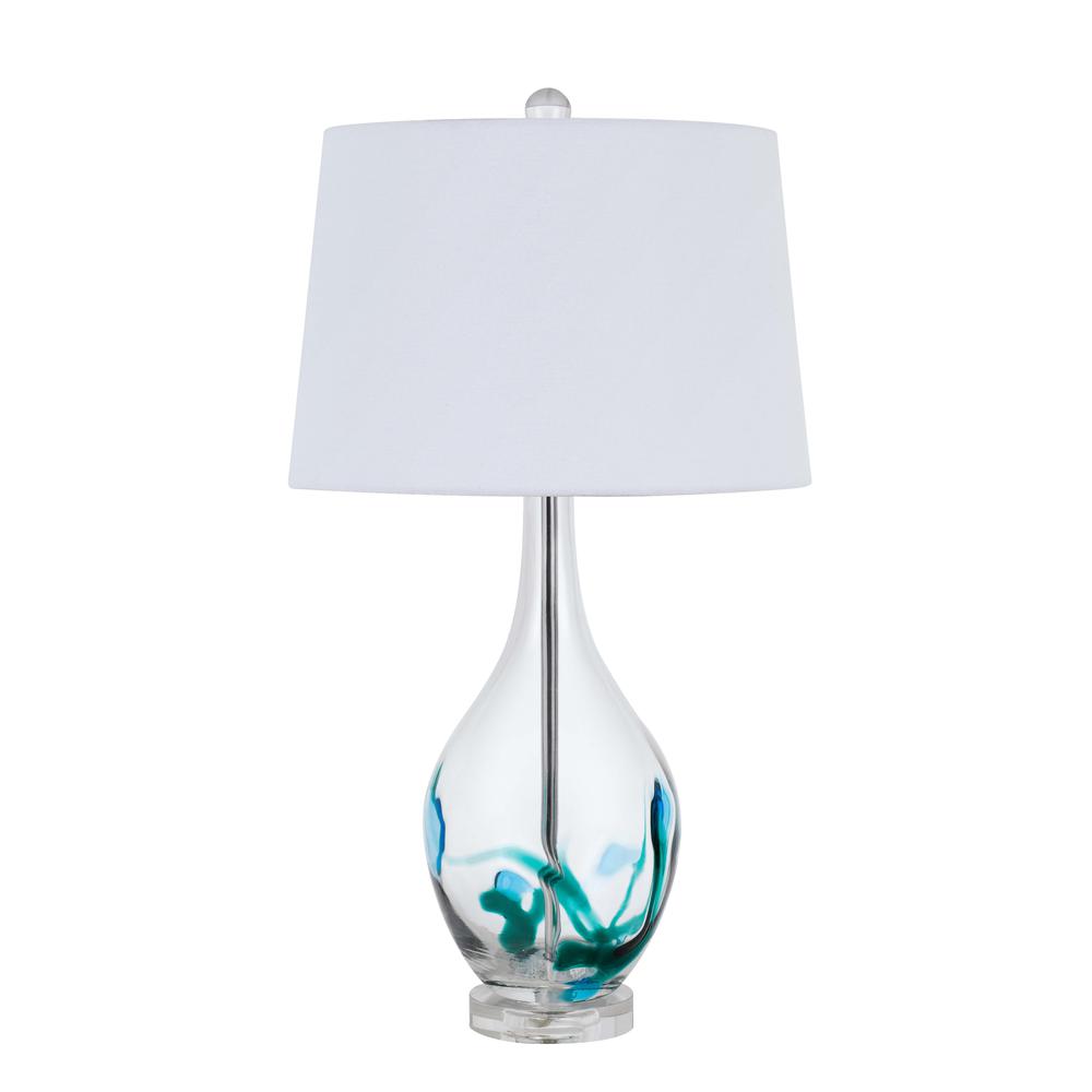 150W 3 Way Harlan Glass Table Lamp With Hardback Taper Drum Fabric Shade. Picture 1