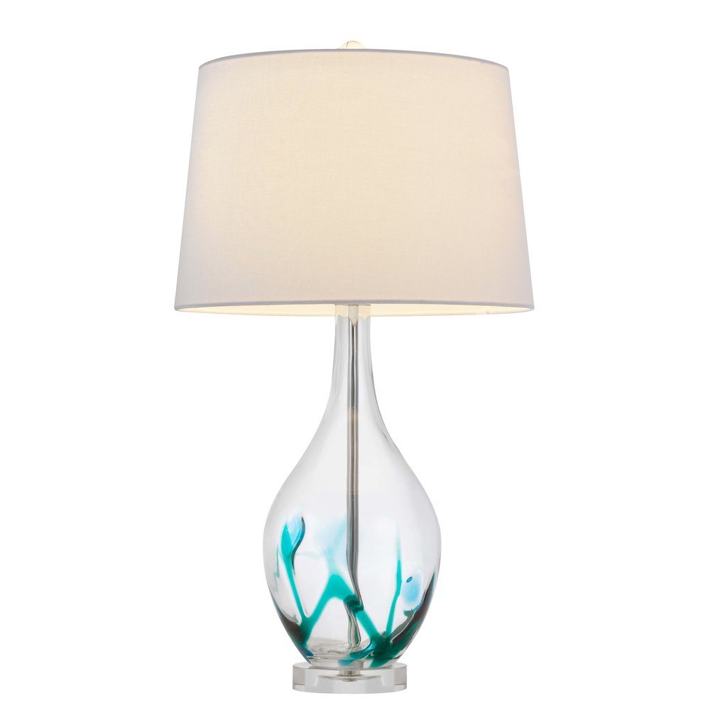 150W 3 Way Harlan Glass Table Lamp With Hardback Taper Drum Fabric Shade. Picture 4