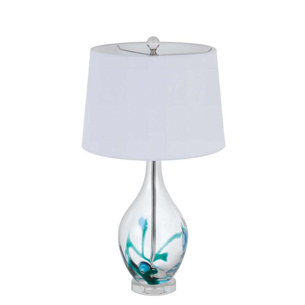 150W 3 Way Harlan Glass Table Lamp With Hardback Taper Drum Fabric Shade. Picture 5