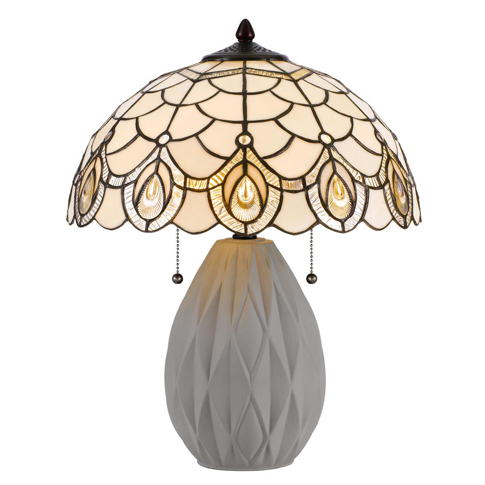 60W X 2 Tiffany Table Lamp With Pull Chain Switch And Resin Lamp Body. Picture 1