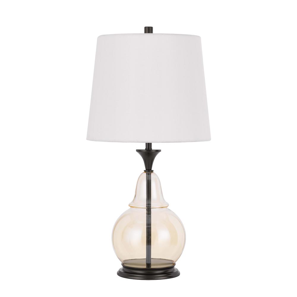 150W 3 Way Kittery Glass Table Lamp With Hardback Fabric Shade. Picture 1