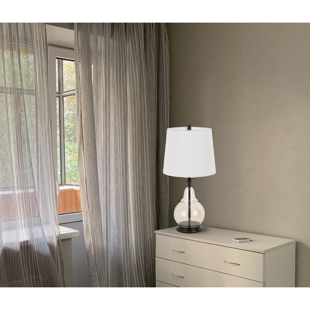 150W 3 Way Kittery Glass Table Lamp With Hardback Fabric Shade. Picture 3