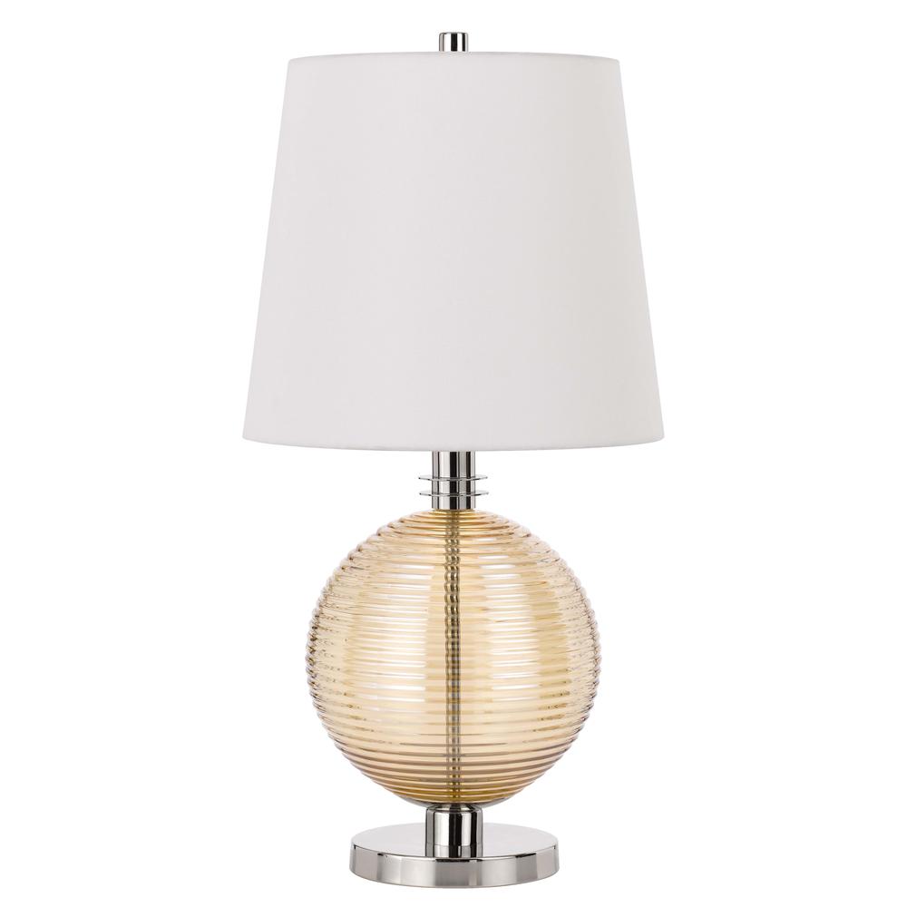 150W 3 Way Salisbury Glass Table Lamp With Hardback Fabric Shade. Picture 1