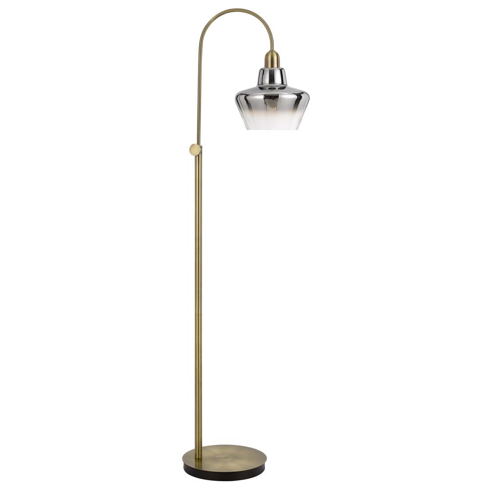 40W Duxbury Metal Arc Floor Lamp With Electoral Plated Smoked Glass Shade. Picture 1