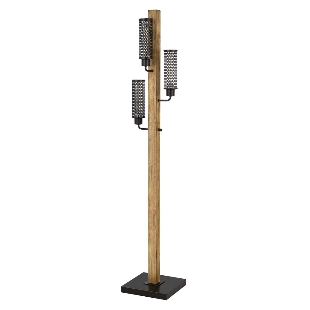 60W X 3 Lenox Lantern Style Rubber Wood / Metal Floor Lamp. Picture 1