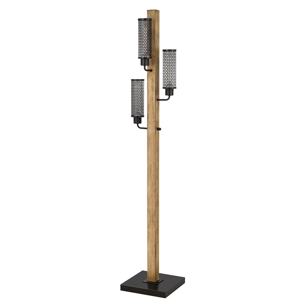 60W X 3 Lenox Lantern Style Rubber Wood / Metal Floor Lamp. Picture 1