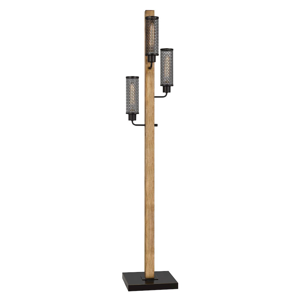 60W X 3 Lenox Lantern Style Rubber Wood / Metal Floor Lamp. Picture 3
