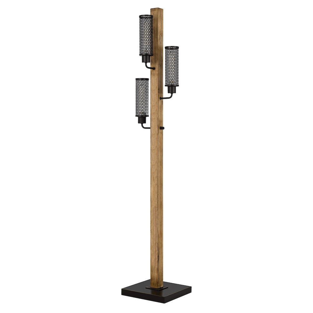 60W X 3 Lenox Lantern Style Rubber Wood / Metal Floor Lamp. Picture 4
