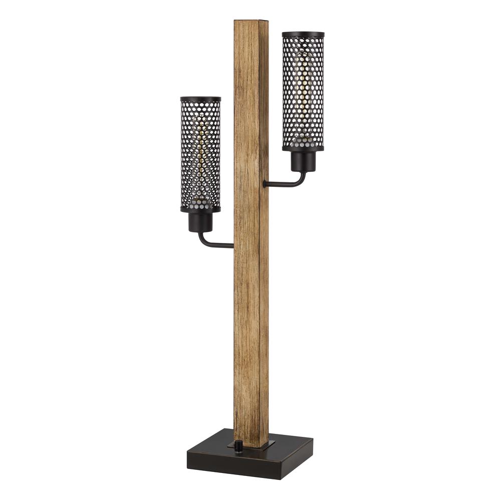 60W X 2 Lenox Lantern Style Rubber Wood / Metal Table Lamp. Picture 1