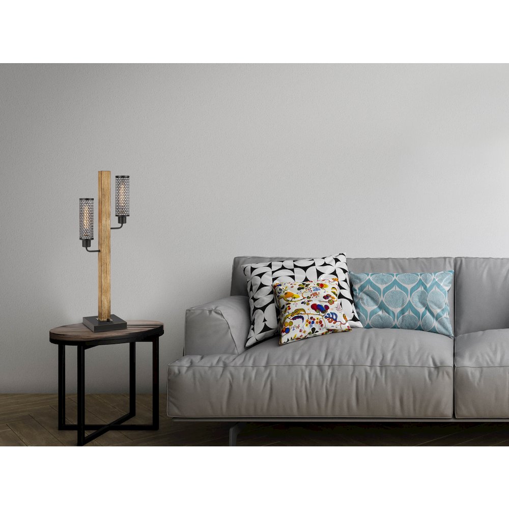 60W X 2 Lenox Lantern Style Rubber Wood / Metal Table Lamp. Picture 3