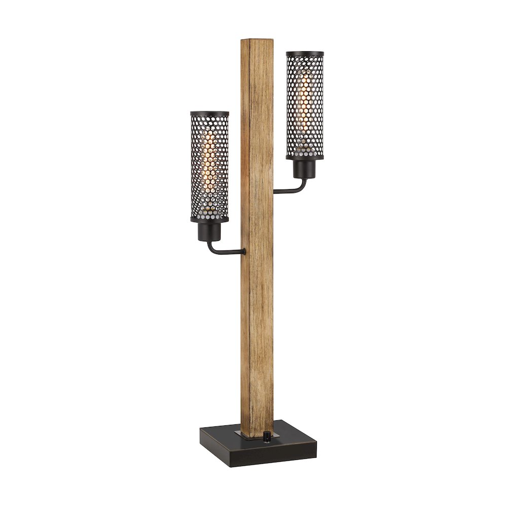 60W X 2 Lenox Lantern Style Rubber Wood / Metal Table Lamp. Picture 4
