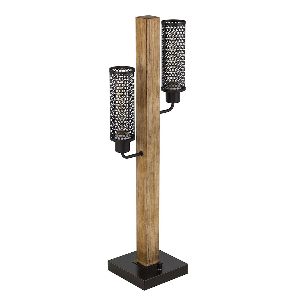 60W X 2 Lenox Lantern Style Rubber Wood / Metal Table Lamp. Picture 5