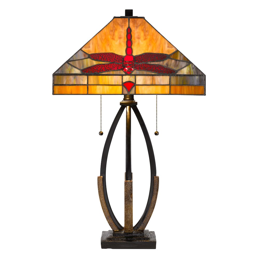 60W X 2 Tiffany Table Lamp With Pull Chain Switch And Metal And Resin Lamp Body. Picture 4
