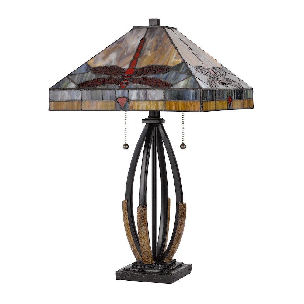 60W X 2 Tiffany Table Lamp With Pull Chain Switch And Metal And Resin Lamp Body. Picture 5