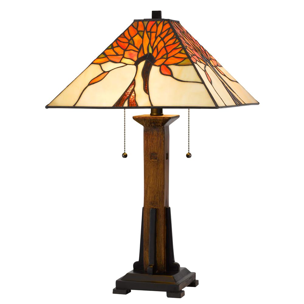 60W X 2 Tiffany Table Lamp With Pull Chain Switch With Resin Lamp Body. Picture 1