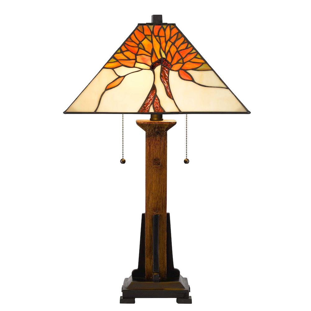 60W X 2 Tiffany Table Lamp With Pull Chain Switch With Resin Lamp Body. Picture 4