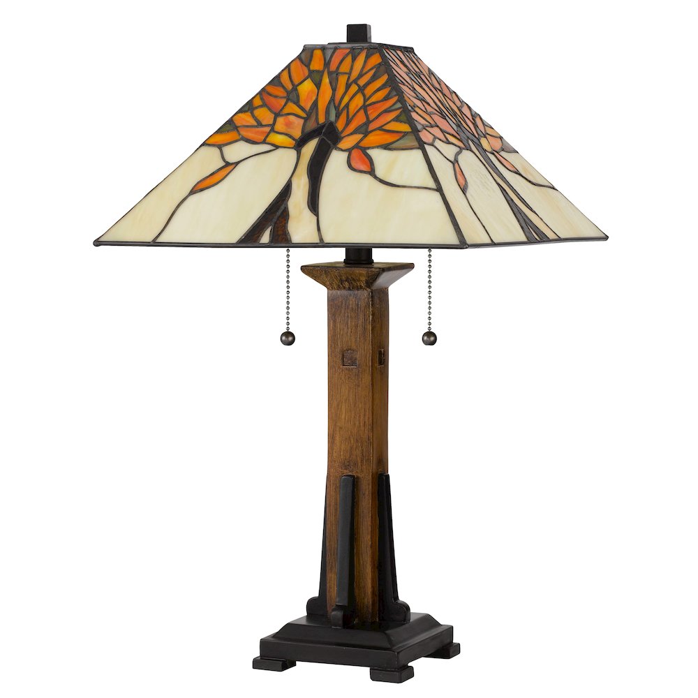 60W X 2 Tiffany Table Lamp With Pull Chain Switch With Resin Lamp Body. Picture 5