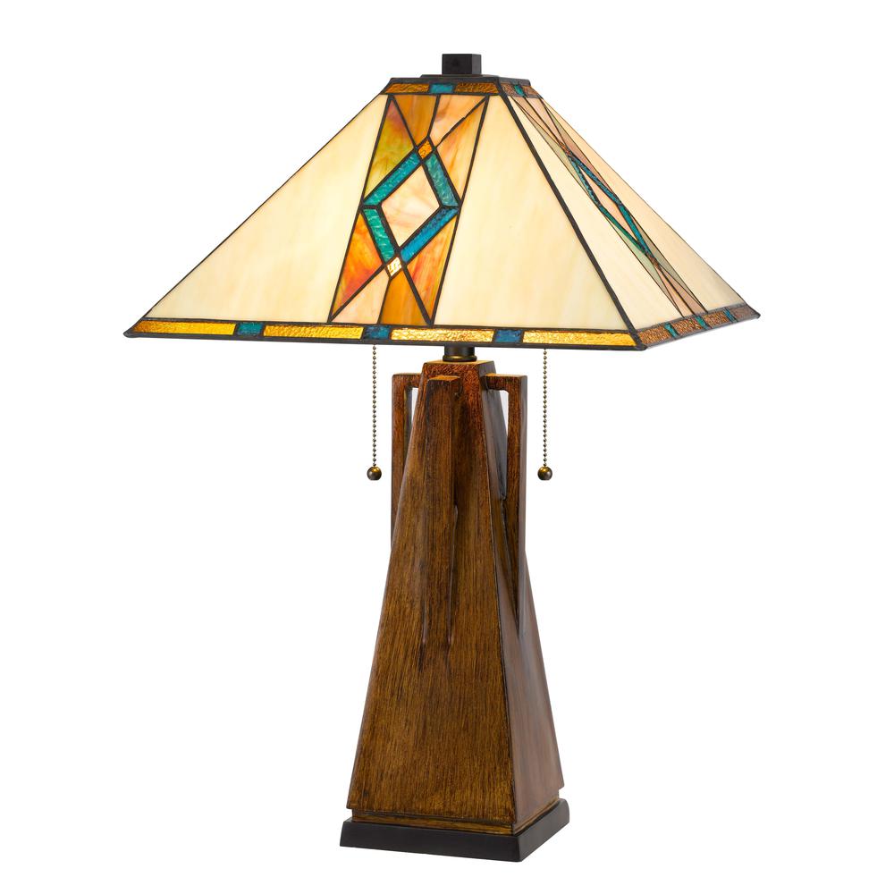 60W X 2 Tiffany Table Lamp With Pull Chain Switch With Resin Lamp Body. Picture 1