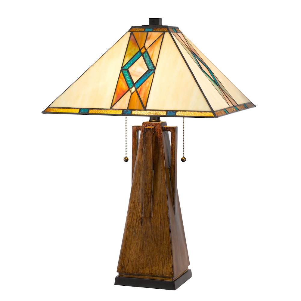 60W X 2 Tiffany Table Lamp With Pull Chain Switch With Resin Lamp Body. Picture 1