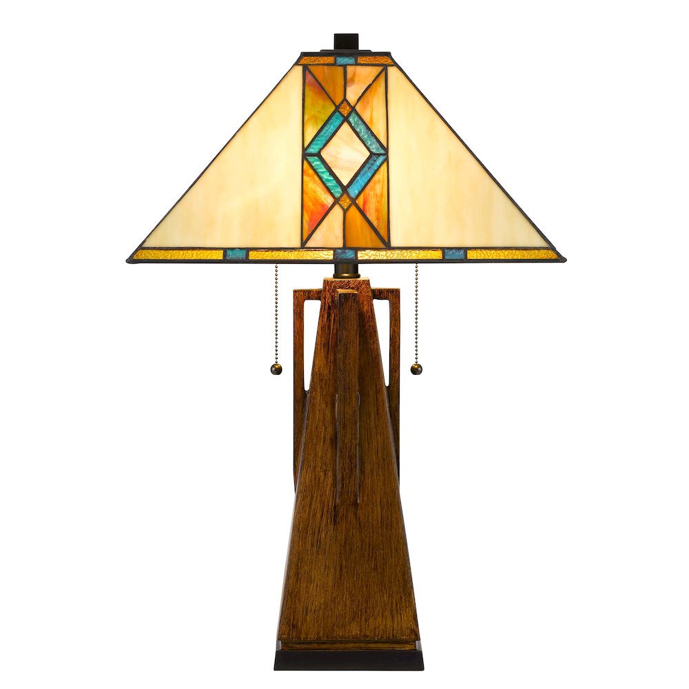 60W X 2 Tiffany Table Lamp With Pull Chain Switch With Resin Lamp Body. Picture 4