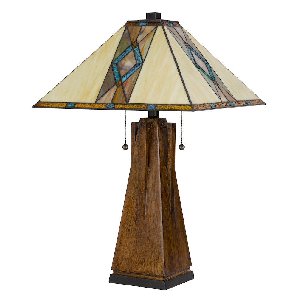 60W X 2 Tiffany Table Lamp With Pull Chain Switch With Resin Lamp Body. Picture 5