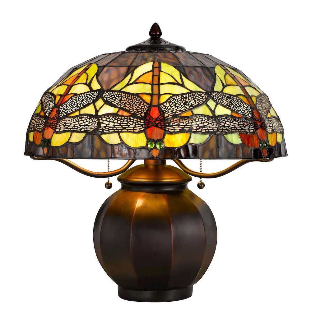 60W x 2 Tiffany table lamp with pull chain switch with metal lamp body. Picture 1