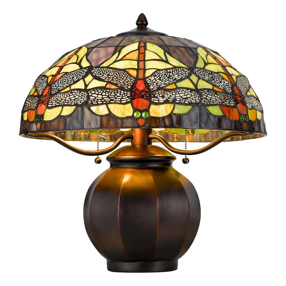 60W x 2 Tiffany table lamp with pull chain switch with metal lamp body. Picture 4