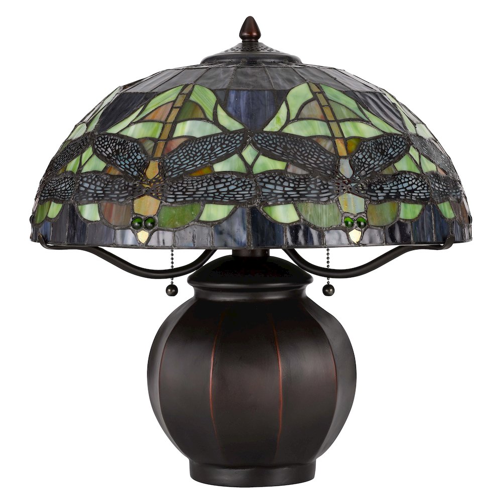 60W x 2 Tiffany table lamp with pull chain switch with metal lamp body. Picture 5