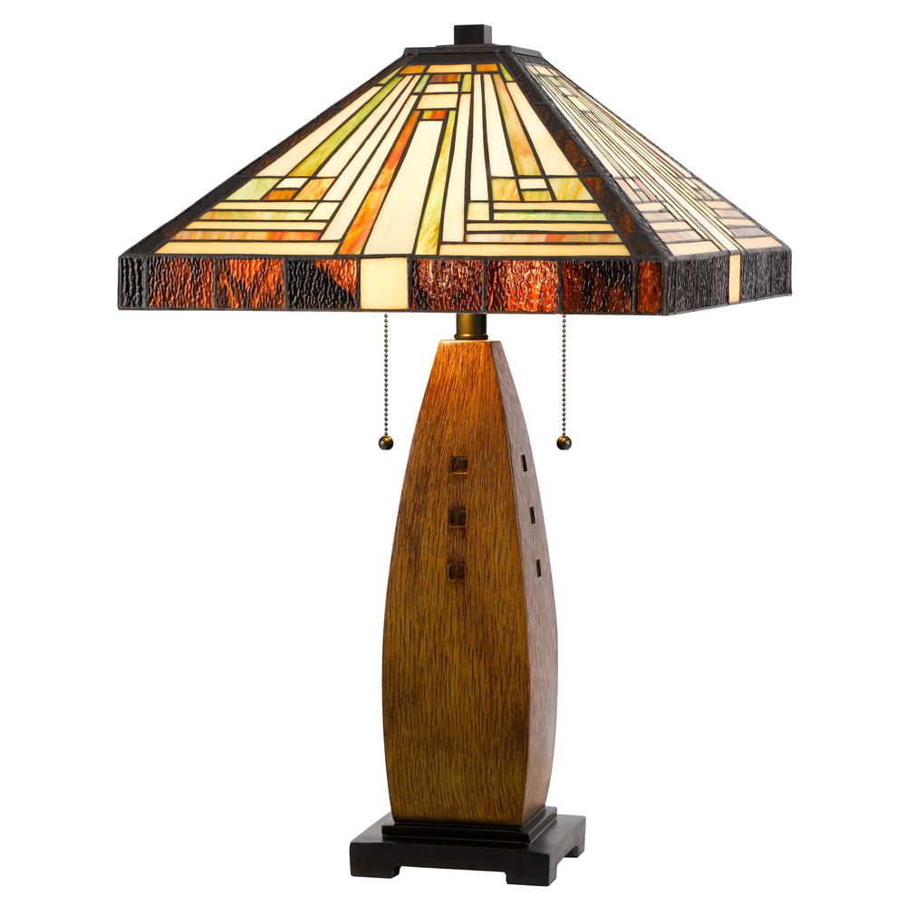 60W x 2 Tiffany table lamp with pull chain switch with resin lamp body. Picture 1