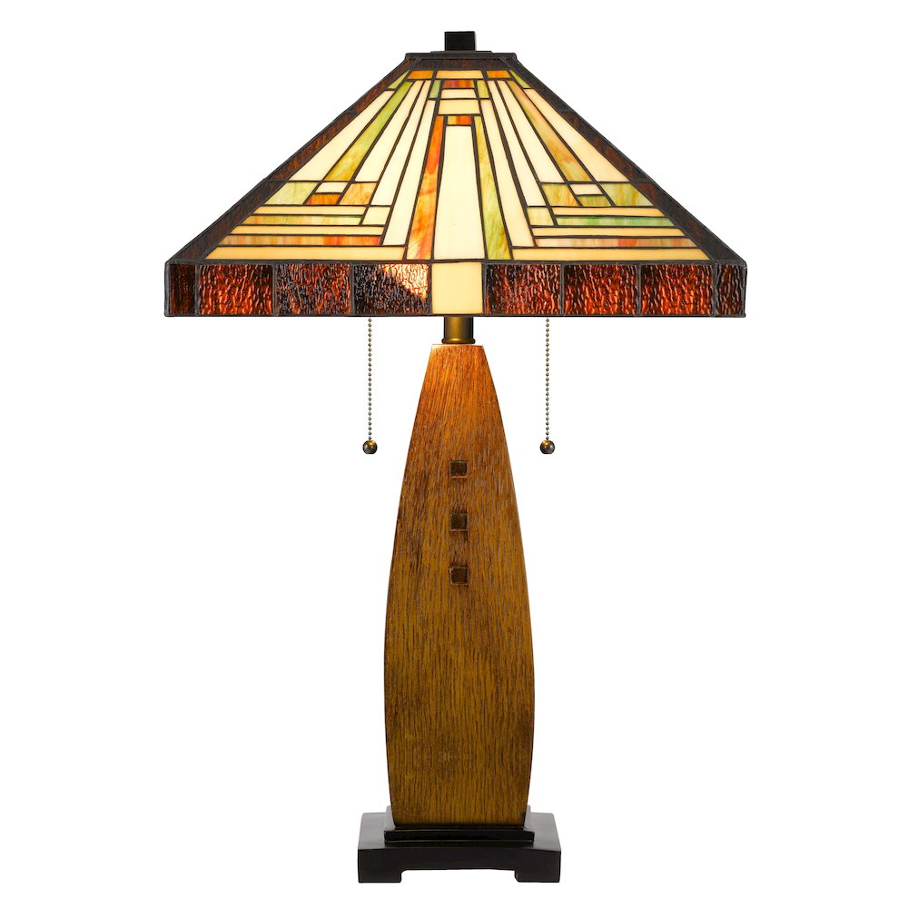 60W x 2 Tiffany table lamp with pull chain switch with resin lamp body. Picture 4