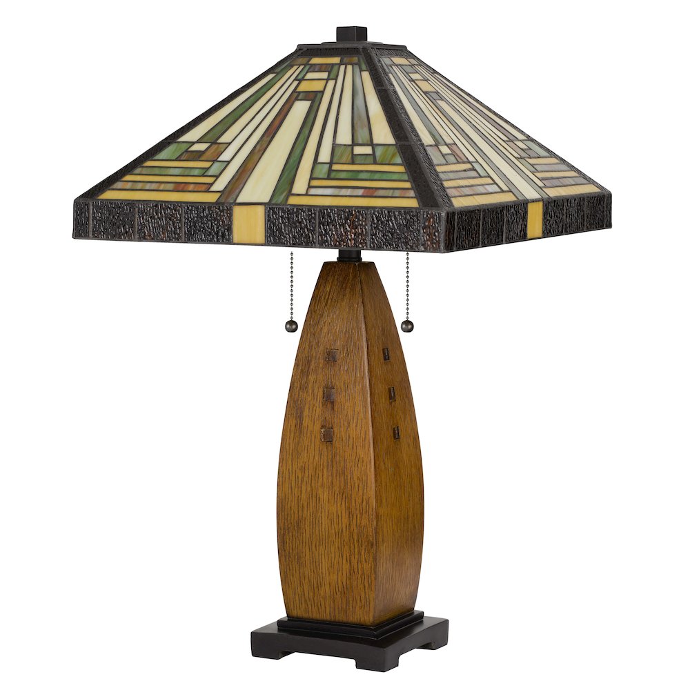 60W x 2 Tiffany table lamp with pull chain switch with resin lamp body. Picture 3