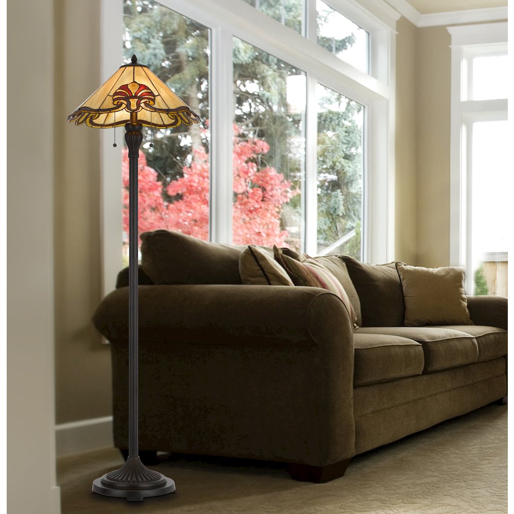 60W X 2 Tiffany Table Lamp With Pull Chain Switch With Metal And Resin Lamp Body. Picture 3