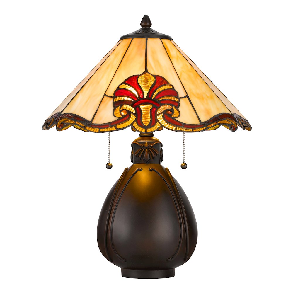 60W X 2 Tiffany Table Lamp With Pull Chain Switch With Resin Lamp Body. Picture 1
