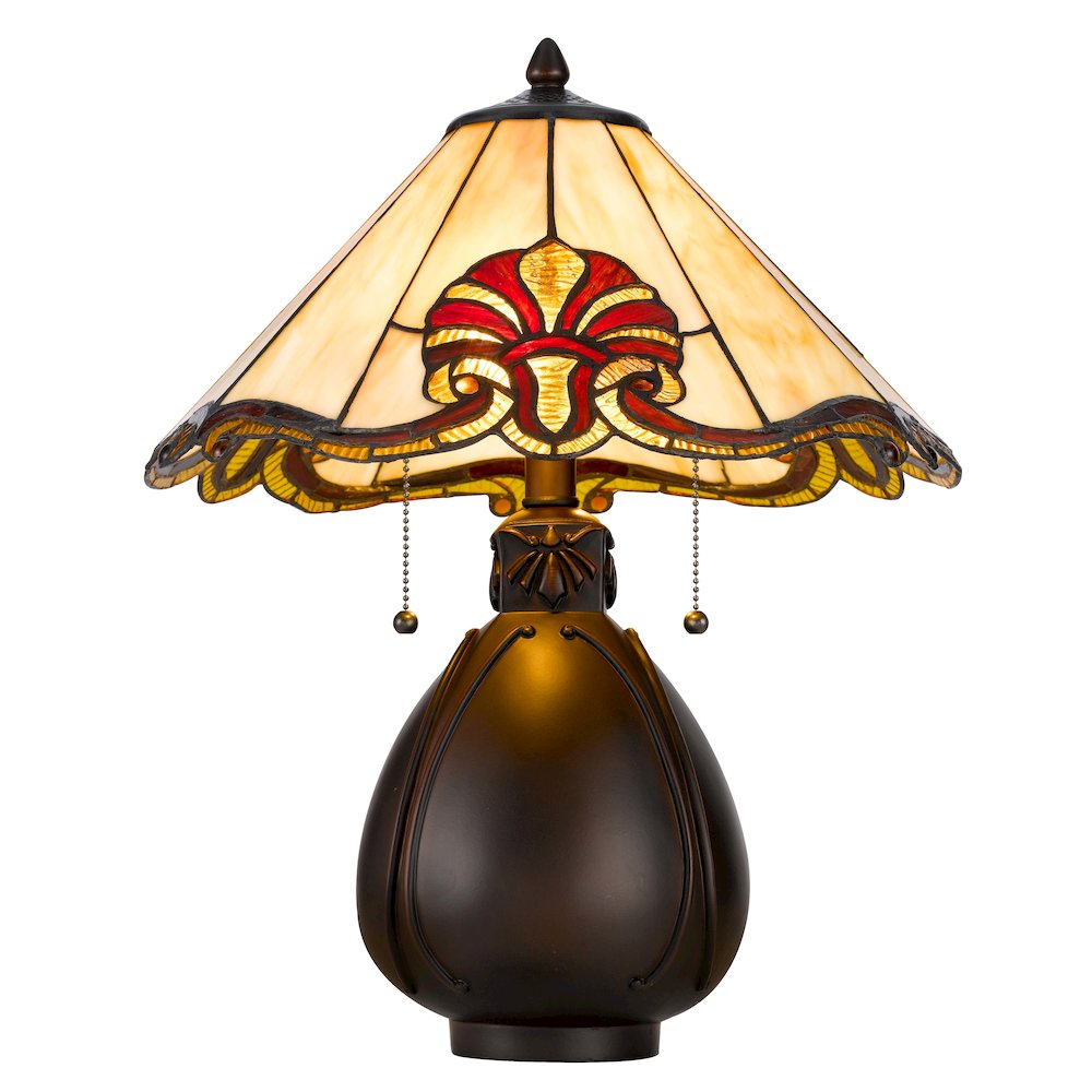 60W X 2 Tiffany Table Lamp With Pull Chain Switch With Resin Lamp Body. Picture 4