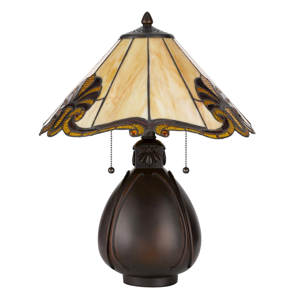 60W X 2 Tiffany Table Lamp With Pull Chain Switch With Resin Lamp Body. Picture 5