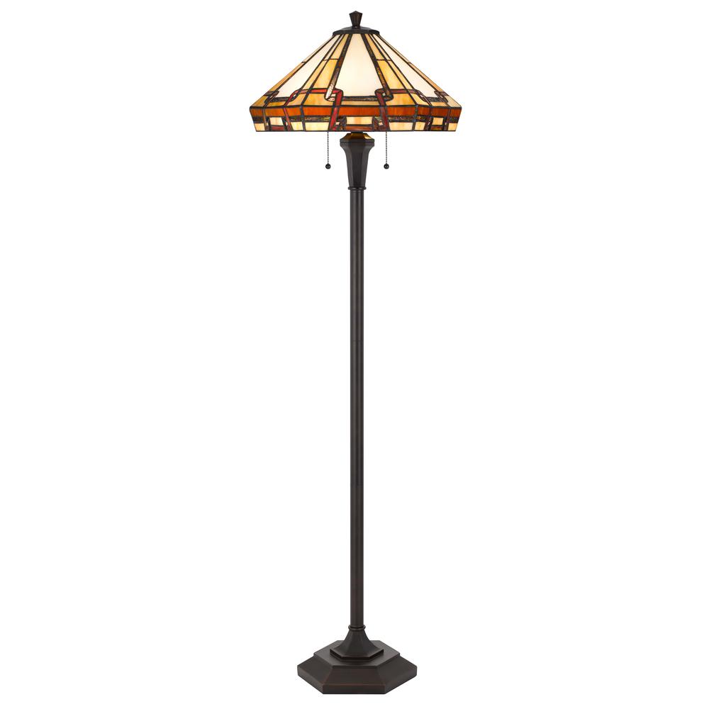 60W x 2 Tiffany table lamp with pull chain switch with metal and resin lamp body. Picture 1