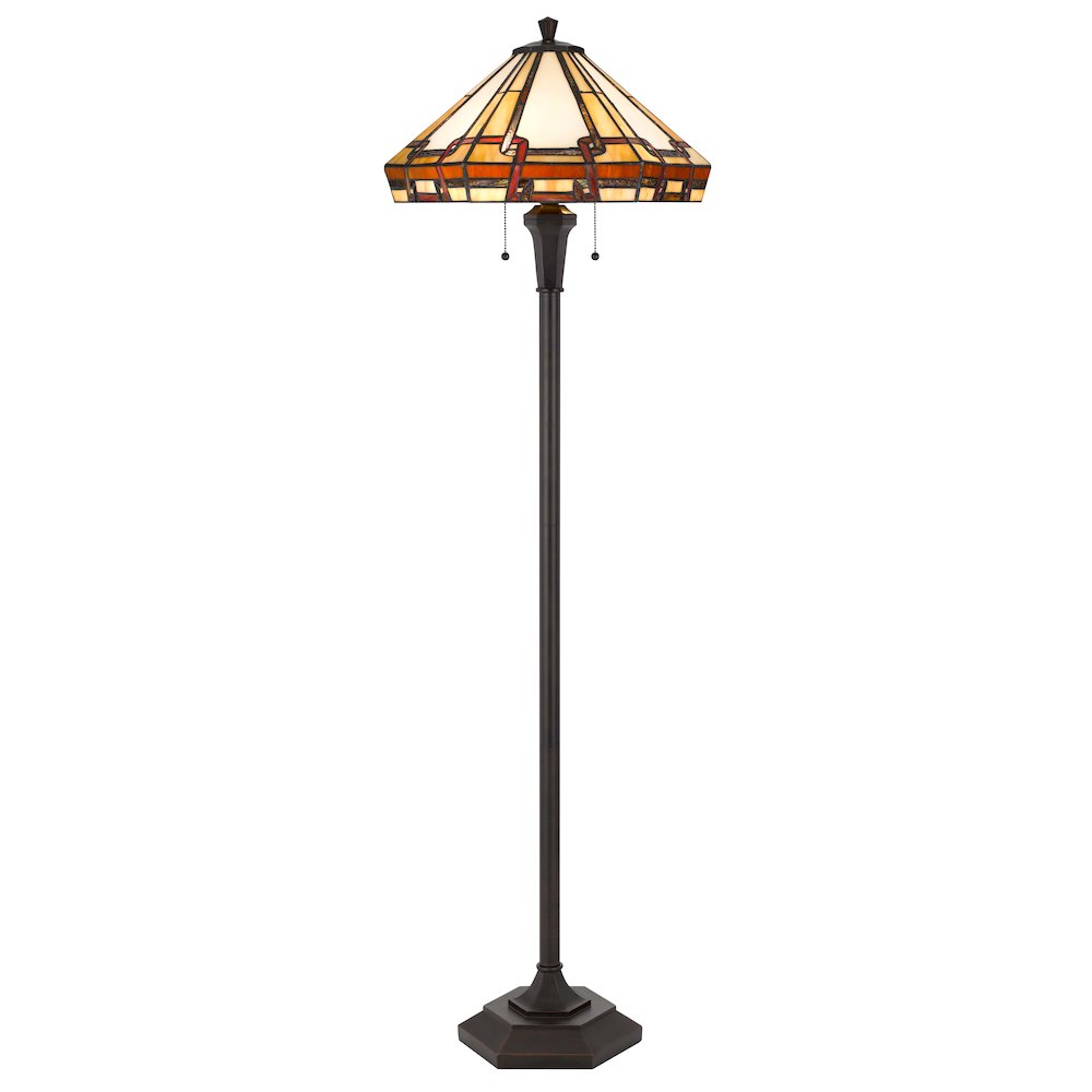 60W x 2 Tiffany table lamp with pull chain switch with metal and resin lamp body. Picture 1