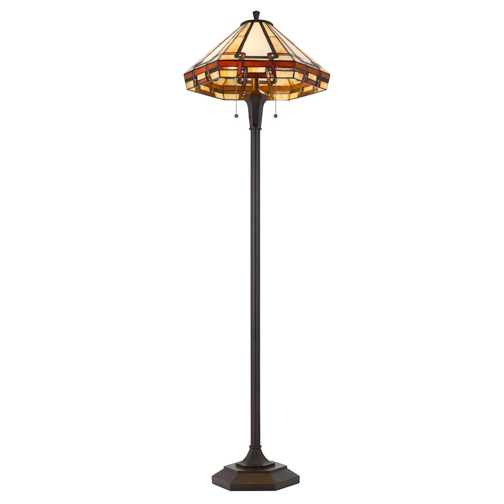 60W x 2 Tiffany table lamp with pull chain switch with metal and resin lamp body. Picture 4