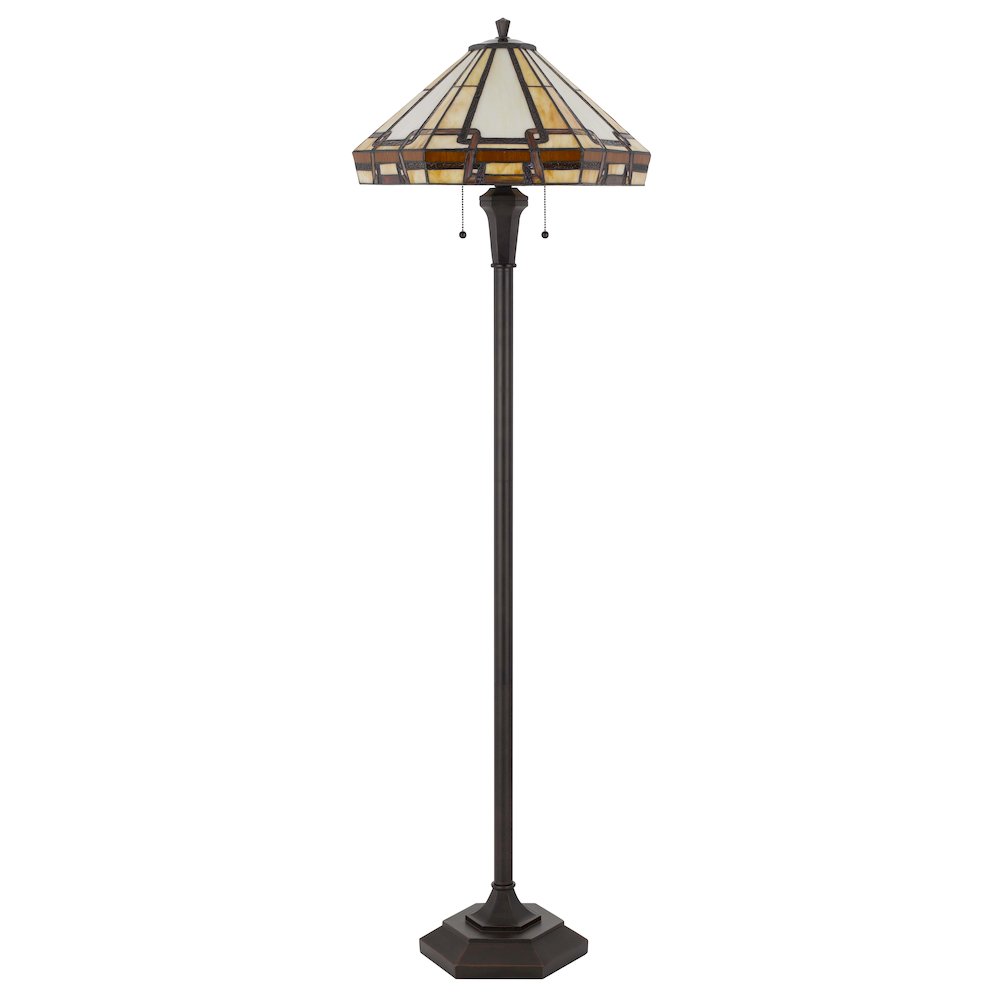 60W x 2 Tiffany table lamp with pull chain switch with metal and resin lamp body. Picture 5