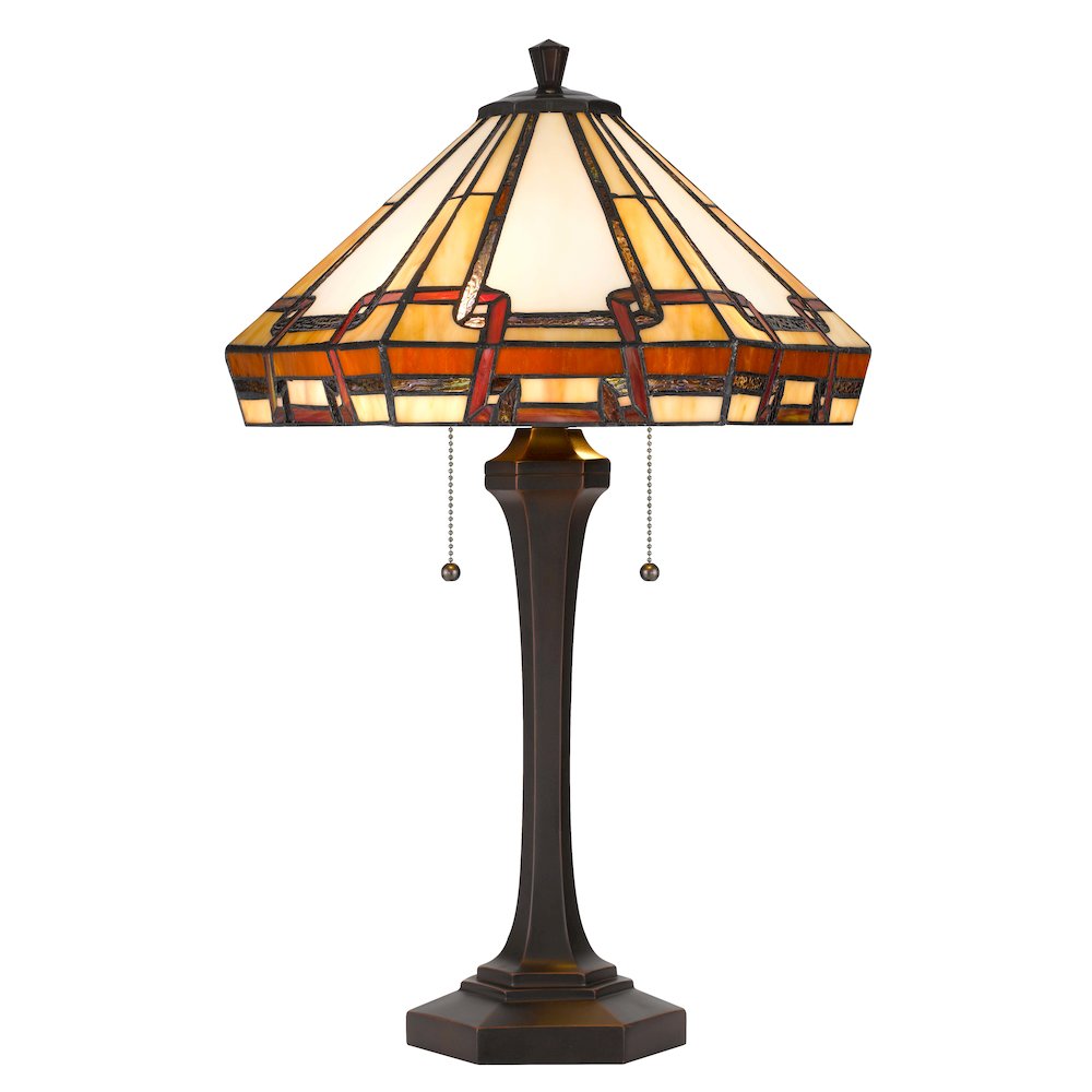 60W X 2 Tiffany Table Lamp With Pull Chain Switch With Resin Lamp Body. Picture 1